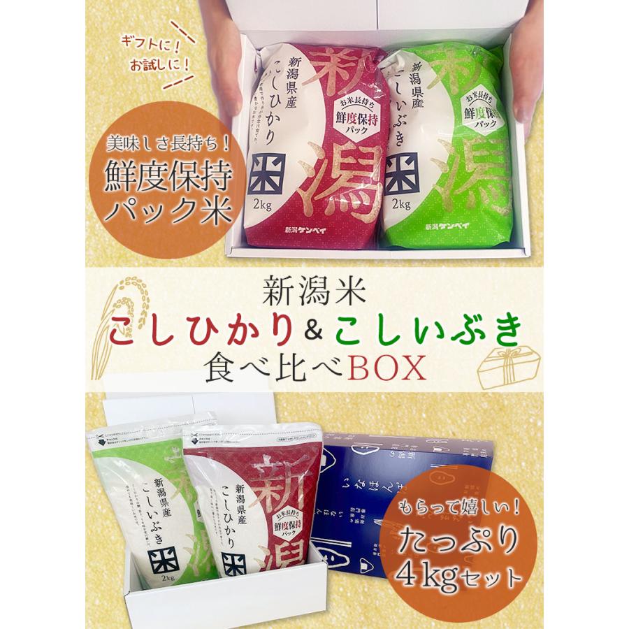 送料無料 新潟米こしひかりこしいぶき食べ比べBOX(チャック付2kg×2) 令和５年産  新米 コシヒカリ こしいぶき 新潟米 ギフト お試し お歳暮 お中元