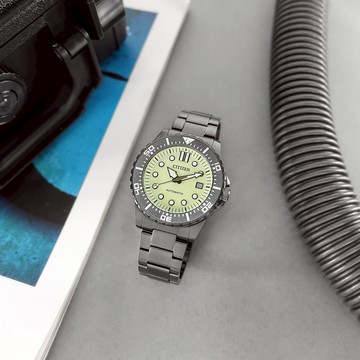 CITIZEN 星辰表 / NJ0177-84X / 夜光型者 機械錶 自動上鍊 防水100米 日期 不鏽鋼手錶 螢光綠x鍍灰 43mm