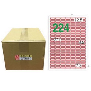 【龍德】LONGDER 三用電腦標籤 A4 224格 8.5*27.9mm 紅框 1000張/箱 LD-872-J-B(適用雷射、噴墨、影印)