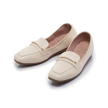 我的旅行日記  法式簡約方頭菱格平底鞋 亞麻 (502855)