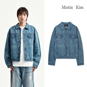【MATIN KIM】復古水洗牛仔夾克男款 藍色 官方直營