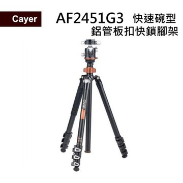Cayer 卡宴 AF2451G3 鋁合金腳架 快速碗型水平調整 高度 172公分 承重5公斤 / 反折 4節 含G3雲台
