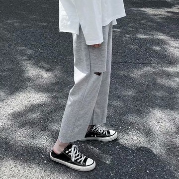 超火cec很仙的褲子男寬松痞帥運動墜感直筒九分褲韓版潮流百搭ins