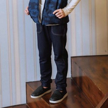 Annys安妮公主-童裝 1989仿牛仔秋冬款抽繩內刷毛長褲*2496藍色