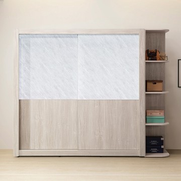 【直人木業】SILVER白橡木252公分滑門衣櫃搭配開放櫃