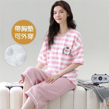 【韓國K.W.】韓國甜心森林有胸墊居家睡衣(睡衣/睡裙/家居服/涼感睡衣/連身睡衣)