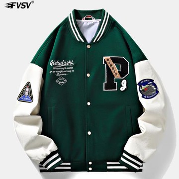 美式潮牌棒球服男秋季情侶oversize拼接寬松休閑飛行夾克大碼外套