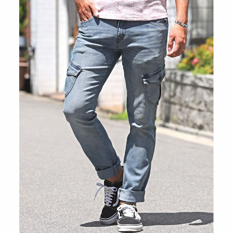 ラグスタイル デニムカーゴパンツ カーゴパンツ メンズ スキニー デニム メンズ ライト ブルー Xl Luxstyle 通販 Lineポイント最大1 0 Get Lineショッピング