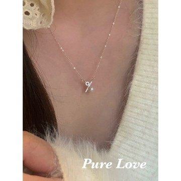 Pure Love樂芙 / 正韓 銀飾【S925純銀】N01136簡約通體純銀100%愛的符號珍珠鎖骨鏈 短項鏈 / 銀