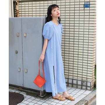 FREAK'S STORE 設計 絲絨條紋 泡泡袖連衣裙