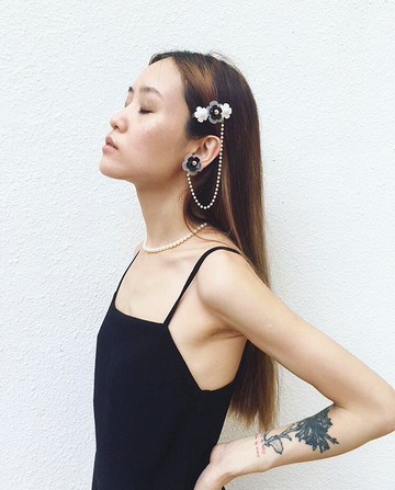 黑白花花頭夾髮夾髮飾連耳環