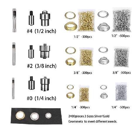 Heavy Duty Grommet Press Machine Set W Punch Hole Tool, Hand Press Eyelet Grommet Punch Tool, 2400pcs Grommets for Curtains Scrapbooking Flags Belts B