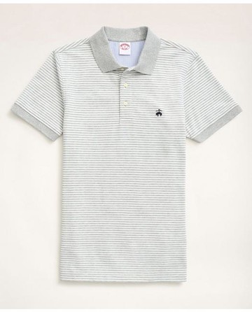 Brooks Brothers Men's Golden Fleece Slim Fit Feeder Stripe Polo Shirt | Grey Heather | Size 2XL