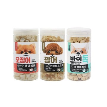 汪洽普狗狗凍乾-雞胸肉/比目魚/魷魚 50g~110g x 3入組(購買第二件贈送K9wang果醬或寵物玩具x1包)