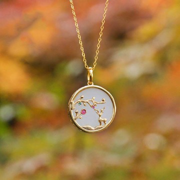 【墜享】天然和田白玉梅花小鹿雙面佩戴吊墜S925純銀玉石項鏈飾品