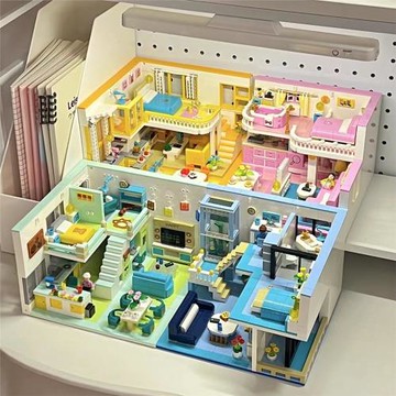 一間公寓街景積木模型治愈小屋別墅兒童女孩玩具閨蜜生日禮物
