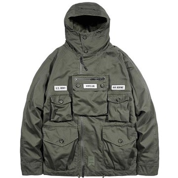 VIP多口袋連帽夾克男寬松純棉復古工裝外套春秋季連帽風衣服潮牌