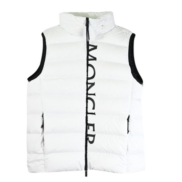 MONCLER 品牌LOGO撞色雙向拉鍊羽絨背心.白/黑-連帽可內收