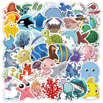 100張/包【買1包送1包】💥海洋動物貼紙 兒童貼紙 卡通貼紙 獎勵貼紙 筆記本貼紙 防水貼紙 貼紙 手賬貼紙行李箱貼