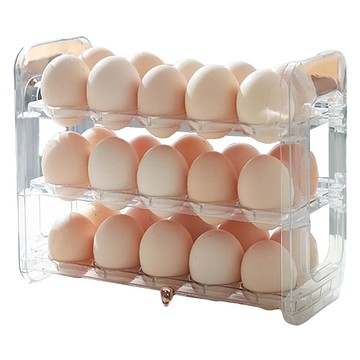 翻轉式三層雞蛋收納架 最多可容納30個雞蛋  長25 x 寬10 x 高19.5cm  透明  1個