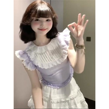 紫色學院風甜美小清新miu系套裝女2025新款夏季小個子穿搭一整套