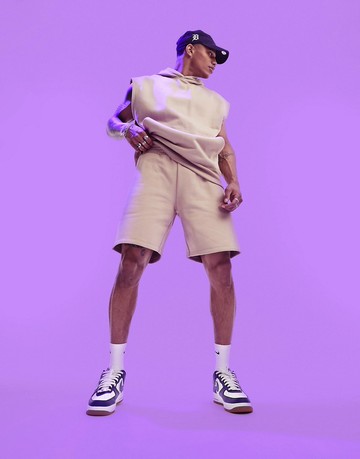 ASOS DESIGN heavyweight oversized jersey shorts in beige-Neutral
