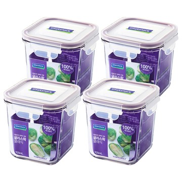 Glasslock 紫色系列方形保鮮罐  4 個容器 + 4 個蓋子  4個
