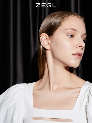 ZEGL925純銀法式流蘇耳夾女無耳洞氣質耳骨夾耳環高級感網紅耳飾