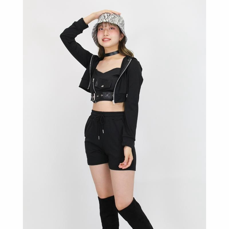 ダンス衣装 トップス キャミソール ビスチェ へそ出し 黒 赤 チェック 