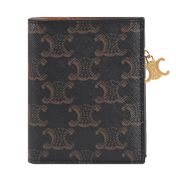 CELINE TRIOMPHE 花紋LOGO吊飾標誌對開扣式短夾.深咖