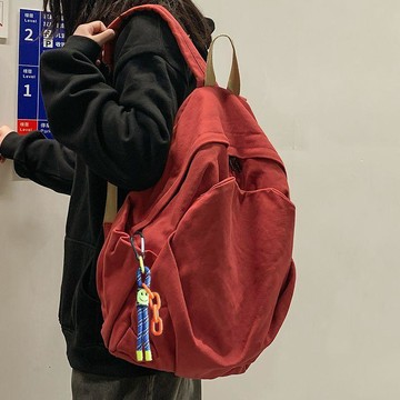 熱銷✨2026新款純色耐用帆布雙肩包女大學生上課書包女韓版日系旅行揹包大容量後背包 雙肩包 輕量化書包 通勤背包