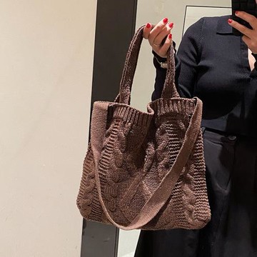 加厚針織毛線單肩斜挎包 ins日系韓國大容量文藝簡約編織斜跨女包