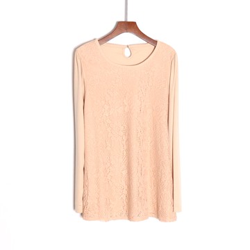 春裝女通勤直筒寬松長袖圓領純色毛衣打底衫外穿上衣服