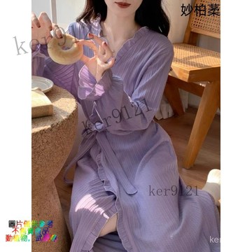 甜美睡袍2023年女秋冬季V領甜美係帶純色浴袍長款晨袍家居服睡衣 睡袍睡衣 溫泉遊泳浴衣 簡約浴衣 家居服  女生睡衣