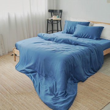 BUHO 布歐 素面文青300織 100%TENCELTM純天絲 雙人兩用被 - 萊茵蘭認證  英爵藍  6 x 7尺