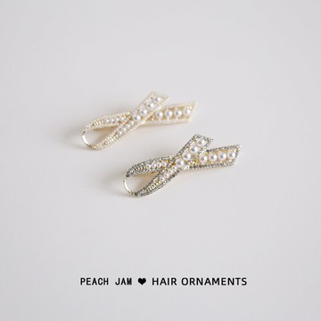 精致簡約絲帶蝴蝶結發夾珍珠水鉆劉海夾邊夾 韓國發卡頭飾女夾子