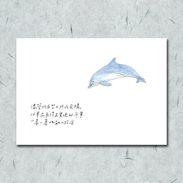 動物與牠的詩48/ 海豚/ 手繪 /卡片 明信片