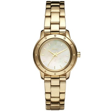 DKNY 迷戀珍珠貝晶鑽時尚腕錶-金色-NY8226-28mm