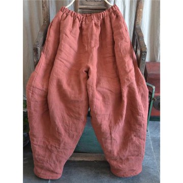 冬季原創棉麻女裝苧麻夾棉女式長褲燈籠褲蘿卜褲棉褲外穿加厚文藝