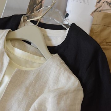 日系雜志款通勤亞麻開衫外套 女 百搭舒適氣質優雅中袖大碼