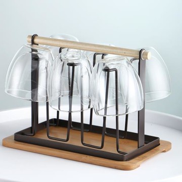 雙層家用透明玻璃杯花茶杯泡茶杯水杯隔熱咖啡杯子瀝水架托盤套裝