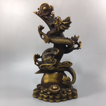 古玩收藏開光銅器純銅風水擺件鎮宅招財黃銅盤龍進財