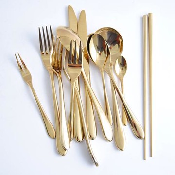 荷蘭格調 餐廳不銹鋼金色刀叉勺 水果叉咖啡勺 西餐牛排刀叉套裝