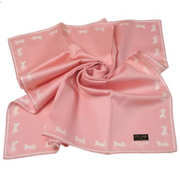 CELINE  珊瑚粉色系車馬滾邊飾LOGO圖騰棉質大帕領巾(54CM)