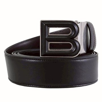 BALLY 6308809 BOLD 金屬皮革B扣飾雙面雙色皮帶.黑/深咖
