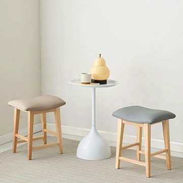 MH家居 西力特原木皮革椅凳 - 原木腳+米色