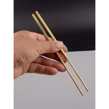 純黃銅實心筷子勺子碗餐勺餐筷補銅中式方形筷便攜帶餐具防霉銅筷