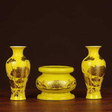 佛具用品大全供佛黃色家用室內佛前供奉花瓶佛臺供盤香薰爐果盤 雙11全館免運