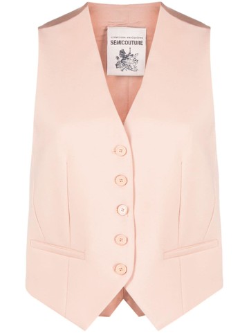 Semicouture - V-neck gathered-detail waistcoat - women - Polyester/Virgin Wool/Spandex/Elastane/Acetate/Polyester - 44 - Neutrals