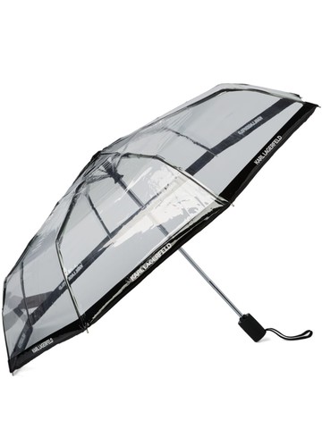 Karl Lagerfeld - logo-trim transparent umbrella - women - stainless steel/Thermoplastic Polyurethane (TPU) - One Size - Black